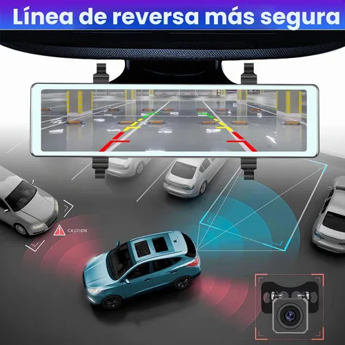 Vista 7 de NHOPEEW Cámara de espejo retrovisor de 11.26 pulgadas con Carplay y Android Auto - Espejo Dash Cam frontal y trasera - Transmisor