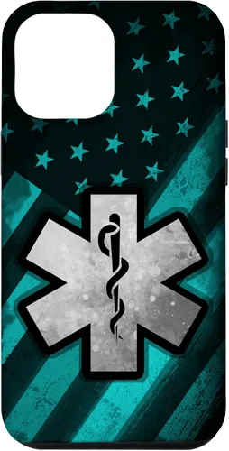 Vista 25 de Funda para iPhone 16 EMT EMS Paramédico Azul Turquesa USA Bandera Americana