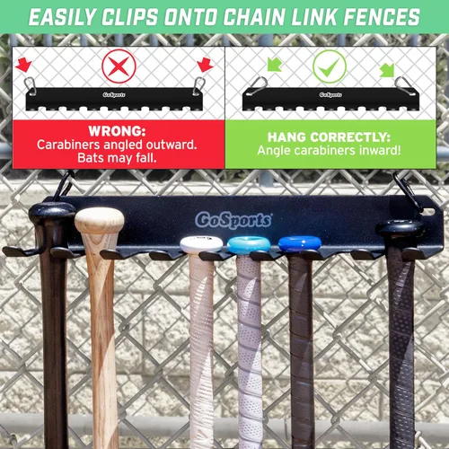 Vista 3 de GoSports Bastidores para bates de béisbol y sóftbol, negro o rojo, capacidad para 16 murciélagos, montaje en pared o clip en valla de dugout