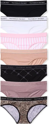Vista 8 de Victoria's Secret Ropa interior hipster de algodón con logotipo para mujer, bragas de cobertura moderada para mujer, paquete múltiple (XS-XXL)