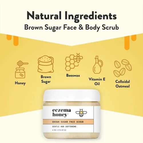 Vista 2 de ECZEMA HONEY Exfoliante facial y corporal de azúcar morena, exfoliante de baño para piel seca, exfoliante facial natural y suave que alivia