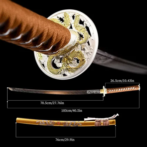 Vista 2 de Japanese Katana Sword Real Authentic,Full Tang,Functional,Practical,1060 high Carbon Steel,Hademade Heat Tempered Full Hand Forged Traditional