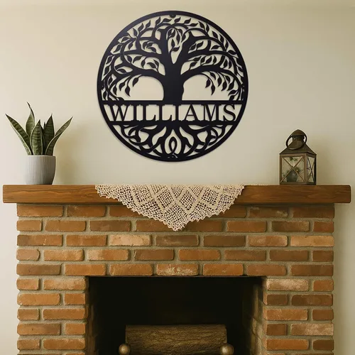 Vista 2 de Letrero de árbol genealógico establecido con nombres de familia, letreros de metal personalizados en forma de árbol de la vida para decoración
