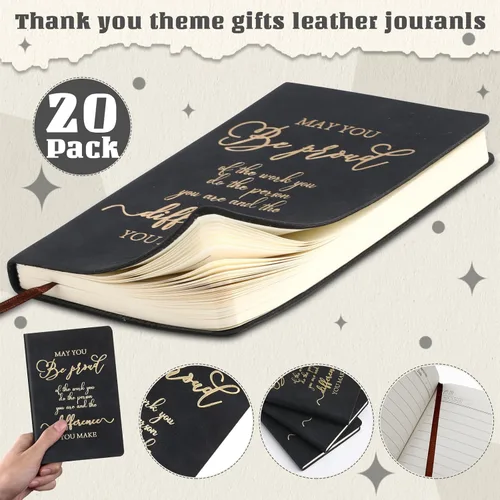 Vista 3 de Fuutreo 20 cuadernos de cuero con texto en inglés "Thank you" (A5) a granel, regalo inspirador para mujeres, hombres, empleados, compañeros