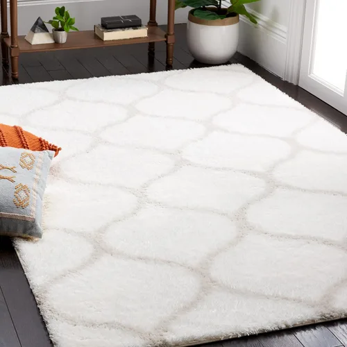 Vista 14 de SAFAVIEH Tahoe Shag Collection - Alfombra para pasillo, 2 x 9 pies, color beige y blanco, diseño de enrejado, no desprende pelusa y de fácil
