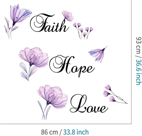 Vista 4 de Lchen Faith Hope Love - Adhesivo decorativo para pared, diseño de flores de lirio morado, decoración de fondo para el hogar, adhesivo de arte