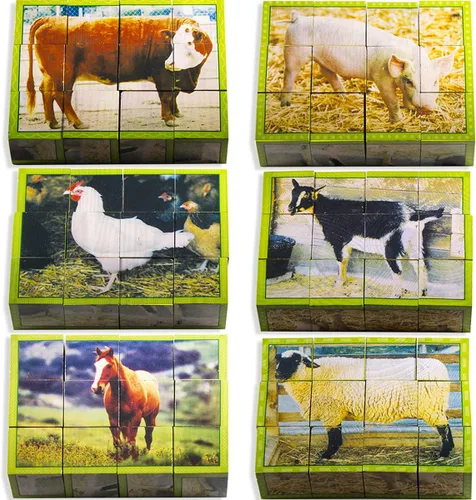 Vista 4 de Stages Aprendizaje de madera de granja animal cubo rompecabezas para preescolar lenguaje constructor (SLM408)