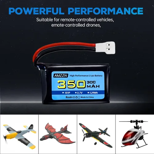 Vista 6 de 5 pilas Lipo de 3.7 V 350 mAh 1S con enchufe Molex y cargador para Syma X11C WLToys V911S RC Drone, XK A150 BF-109 FX651 FX621 Z60 Jet F-16 F-22