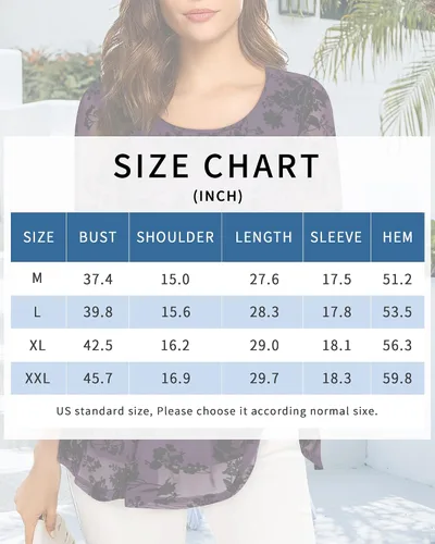 Vista 5 de VALOLIA Blusa de manga 34 para mujer, estilo casual, holgada, floral, de malla, plisada, en capas