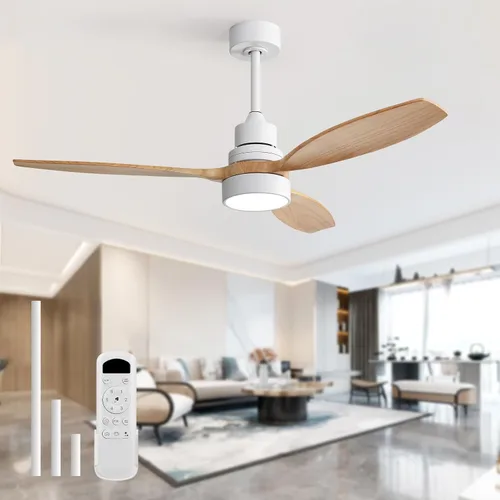 Vista 10 de Sofucor Ventilador de techo con luces y control remoto, ventilador de techo LED moderno de 52 pulgadas con 3 cuchillas de madera y 3 varillas