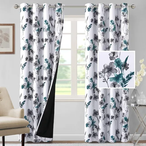 Vista 68 de H.VERSAILTEX - Cortinas 100% blackout con estampado floral de cattleyas, 45 pulgadas de largo, juego de 2 paneles térmicos con forro negro, a prueba