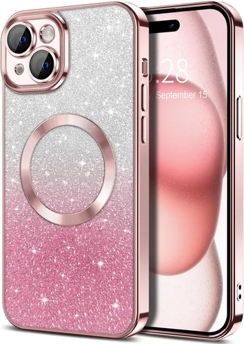 Vista 143 de Hython Funda para iPhone 13 Pro transparente con purpurina magnética [compatible con MagSafe] Protector completo de lente de cámara delgado