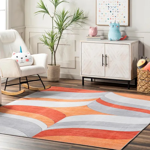 Vista 11 de nuLOOM SpinClean - Alfombra de área lavable a máquina y resistente a las manchas de perfil bajo para sala de estar, dormitorio y comedor, multicolor
