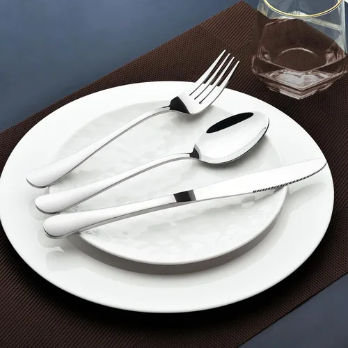 Vista 5 de Juego de cubiertos de 60 piezas para 12, cubiertos de acero inoxidable resistente, incluye cuchillo de carne, tenedor y cuchara, apto