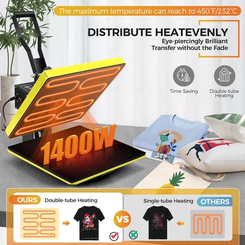 Vista 3 de Whubefy - Máquina de prensa de calor de 15 x 15 con deslizamiento, máquina de prensa de calor digital con concha para impresoras de camisetas