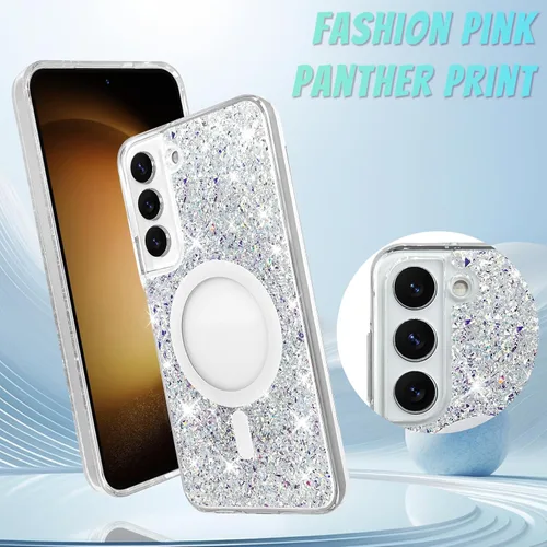 Vista 652 de Bonoma - Funda compatible con Samsung Galaxy S21 Plus, diseño de corazón con purpurina, color rosa Support for MagSafe, Plating Magnetic Case TPU