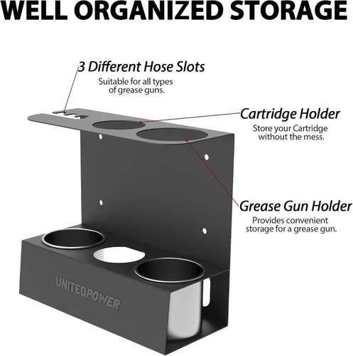 Vista 4 de UNITEDPOWER Soporte para pistola de grasa, estante de almacenamiento de pistola de grasa de montaje en pared, organizador para taller, tienda