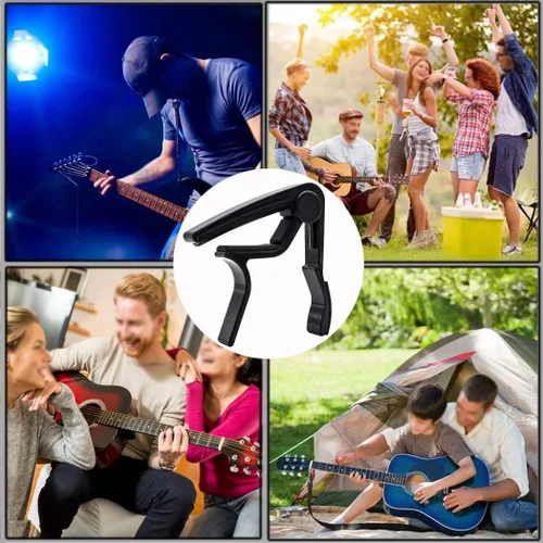 Vista 6 de Guitarra Capo 2 Pack Negro Capo Guitarra Abrazadera para Bajo Eléctrico Acústico Ukelele