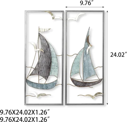 Vista 2 de DECO DE VILLE Diseño moderno contemporáneo estilo náutico barco tema metal pared escultura marina decoración, velero-G