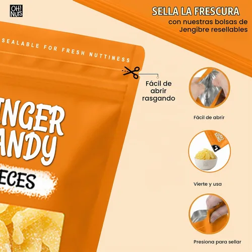 Vista 3 de Oh! Nuts Caramelo de jengibre – 1 libra – Rebanadas de frutas secas – con revestimiento de azúcar cristalizado confitado – Bocados de frutas
