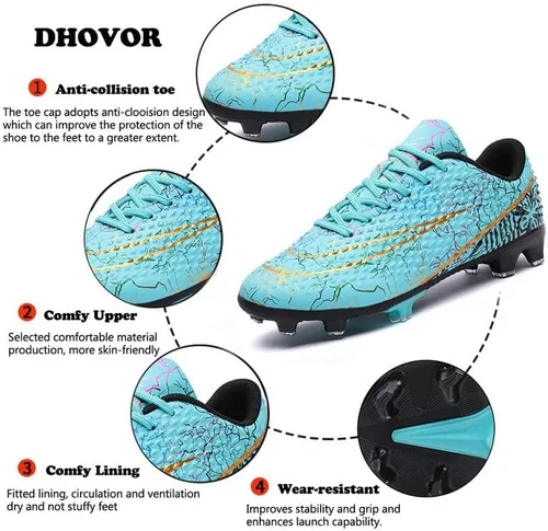 Vista 2 de DHOVOR Botines de fútbol para hombre y mujer, antideslizantes, para atletismo, botas de fútbol juveniles, unisex, ligeras, para exteriores