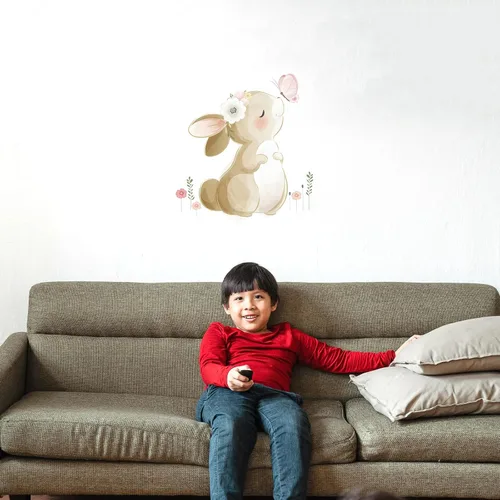 Vista 5 de HomeSoGood Calcomanías de pared con forma de conejito de dibujos animados, diseño de mariposa con forma de conejo, decoración de pared