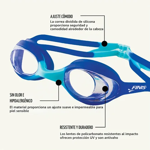 Vista 4 de FINIS Swimmies - Gafas de natación para niños Learn-to-Swim Goggles for Ages 2 and Up, PVC and Latex Free, Features a Soft, One-piece Frame