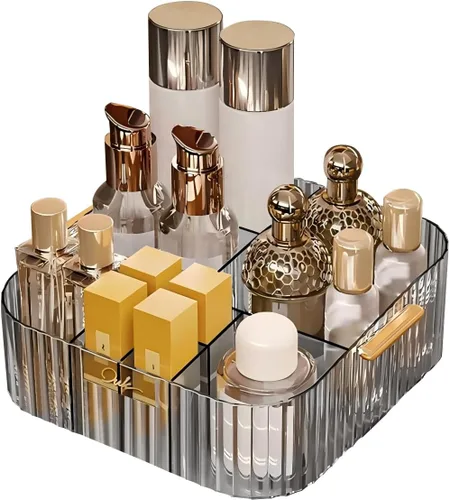 Vista 7 de DASITON Organizador de maquillaje acrílico, soporte para brochas de maquillaje con 9 ranuras, almacenamiento de maquillaje con asa, organizador