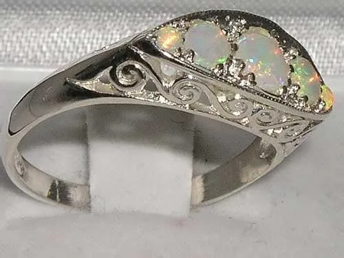 Vista 3 de Anillo de plata de ley 925 con ópalo natural para mujer, tallas 4 a 12 disponibles