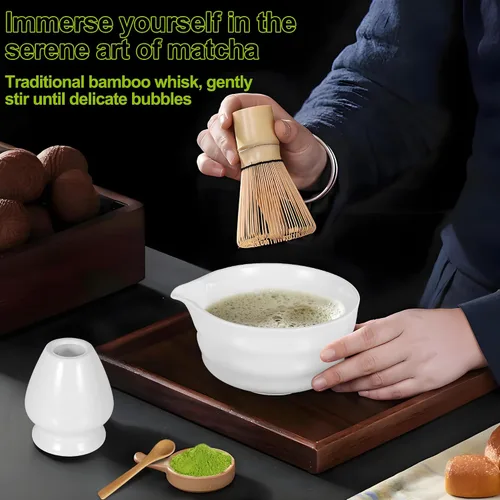 Vista 4 de Juego de batidor de matcha con cuenco matcha, batidor de bambú matcha, cuchara, tamizador, soporte para batidor de matcha, regalos únicos