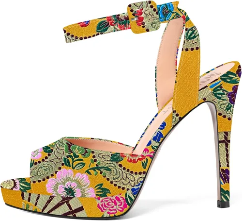 Vista 2 de Zapatos de tacón alto con hebilla de patente para mujer, con puntera abierta, correa de tobillo, 4.7 pulgadas