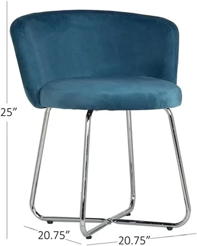 Vista 3 de Hillsdale, Marisol Taburete redondo de metal y tapizado con respaldo redondo para sala de maquillaje o baño, color azul