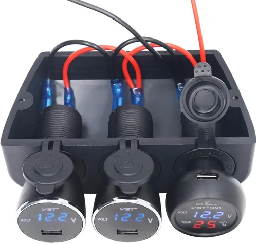 Vista 9 de tres enchufes con adaptador de potencia y separador de encendedores de cigarrillo en estilo marino, de 12 a 24 V, 3 power sockets
