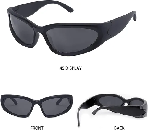 Vista 7 de knliwkm Y2K - Gafas de sol envolventes deportivas futuristas ovaladas para mujeres y hombres 2022 a la moda, color plateado