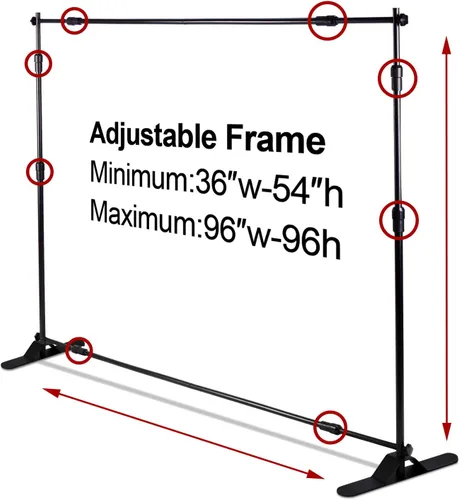 Vista 2 de AkTop Kit de Soporte de Banner Telón de Fondo Resistente de 8x8 pies, Escalón de Fotografía Ajustable y Soporte de Repetición para Fiestas, Fondo