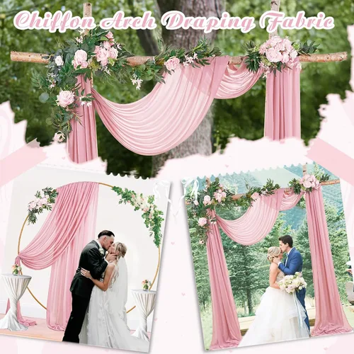 Vista 5 de Cortinas de boda con rosas polvorientas, 2 paneles de 6 yardas, cortinas de fondo transparentes para despedida de soltera, arcos de boda