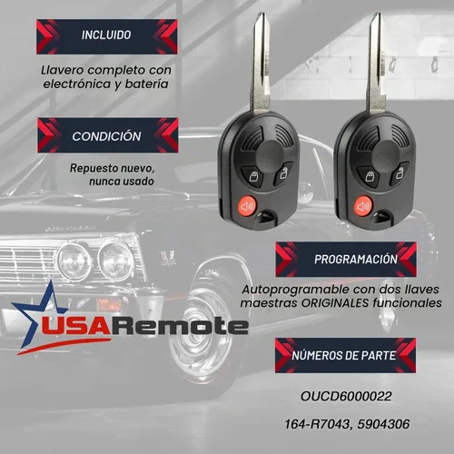 Vista 3 de Llave compatible con Ford Edge Escape Expedition Explorer F150 Flex Ranger Windstar, llavero de entrada sin llave (OUCD6000022), juego de 2 3-BTN X2