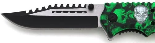 Vista 2 de Snake Eye Tactical Cuchillo de bolsillo - Cuchillo plegable de hoja de 3.5 pulgadas - Equipo y equipo EDC estilo rescate (calavera verde)