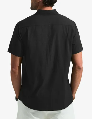Vista 4 de Camisa de manga corta con botones para hombre, casual, transpirable, para verano, playa, con bolsillo