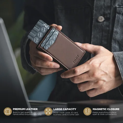 Vista 36 de VULKIT Billeteras delgadas para hombre, con bloqueo RFID, diseño minimalista con capacidad para hasta 11 tarjetas, Negro -, Minimalista