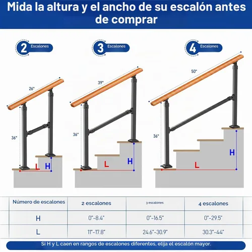 Vista 3 de 2 Step Handrails for Outdoor Steps, Metal Wood Grain Hand Rails Pasamanos exteriores para escalones exteriores, conectores de aluminio inoxidables