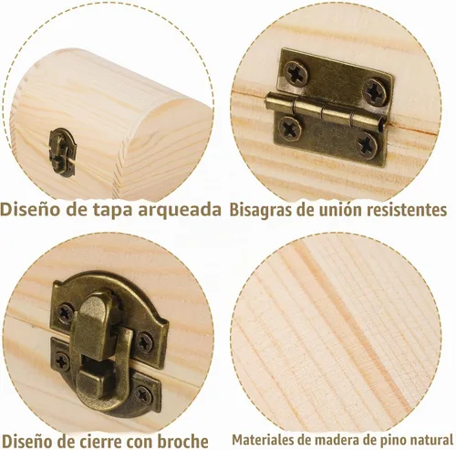 Vista 3 de Aodaer Cofre del Tesoro de Madera Sin Terminar Caja Decorativa de Pino con Tapa con Bisagras y Cierre de Seguridad Cajas de Madera Lisas