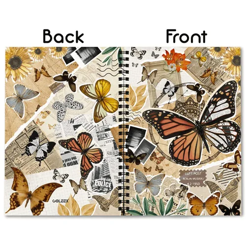 Vista 2 de GOLEEX Blank Spiral Notebook Butterfly Journal Collage Vintage Retro Weekly Planner Soft Durable Cover Ruled Note Taking Notebooks School Work