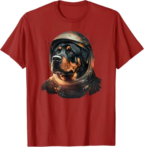 Vista 42 de Divertida camiseta Rottweiler con diseño de astronauta rottweiler en galaxia espacial, Negro
