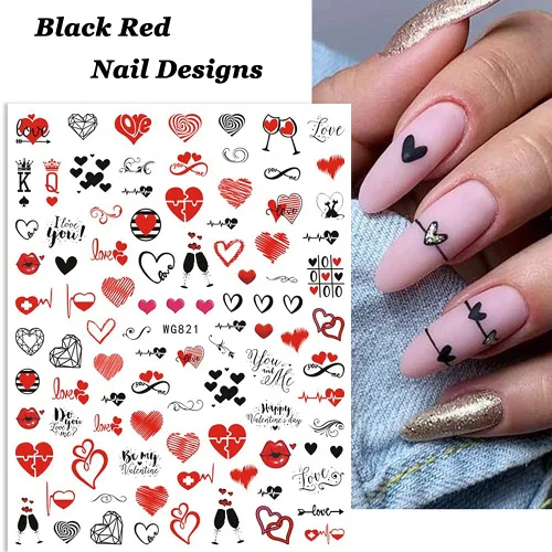 Vista 5 de SINSEN Calcomanías de uñas de corazón, 6 hojas de calcomanías de uñas de corazones para mujeres, calcomanías autoadhesivas 3D para arte de uñas