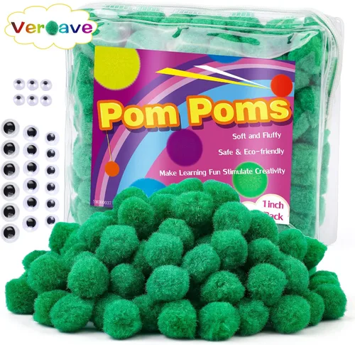Vista 14 de Veroave Pompones negros, 150 pompones de 1 pulgada para manualidades, bolas de soplo, manualidades y manualidades para decoración de manualidades