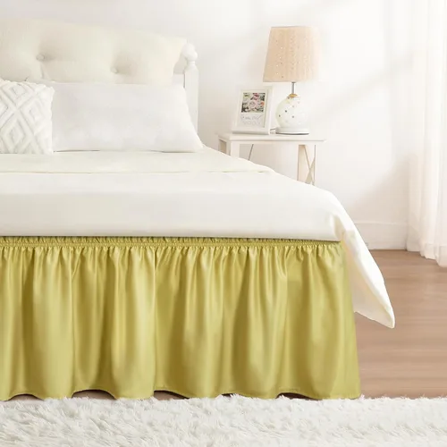 Vista 59 de Falda de cama RIMELA tamaño Queen color verde bebé con caída de 15 pulgadas, falda elástica envolvente, volante que protege contra el polvo