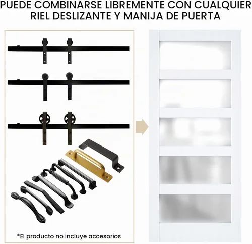Vista 4 de Puerta corrediza de vidrio de 30 x 84 pulgadas, losas resistentes para puerta de granero, requiere montaje, puertas de granero para el hogar, 5