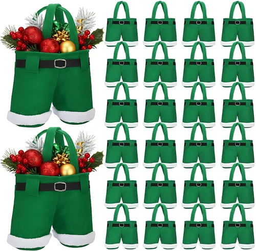 Vista 10 de Aliceset 24 Bolsas de Dulces de Navidad con Asa, Bolsas de Regalo con Diseño de Pantalones de Santa, Canasta de Golosinas Navideñas, Portavinos