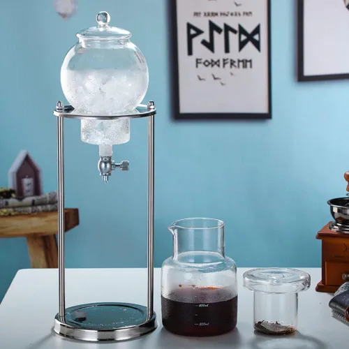 Vista 4 de Cafetera de goteo de hielo, máquina portátil de café en frío, cafetera de goteo en frío de 20.3 fl oz, torre de preparación fría para oficina en casa